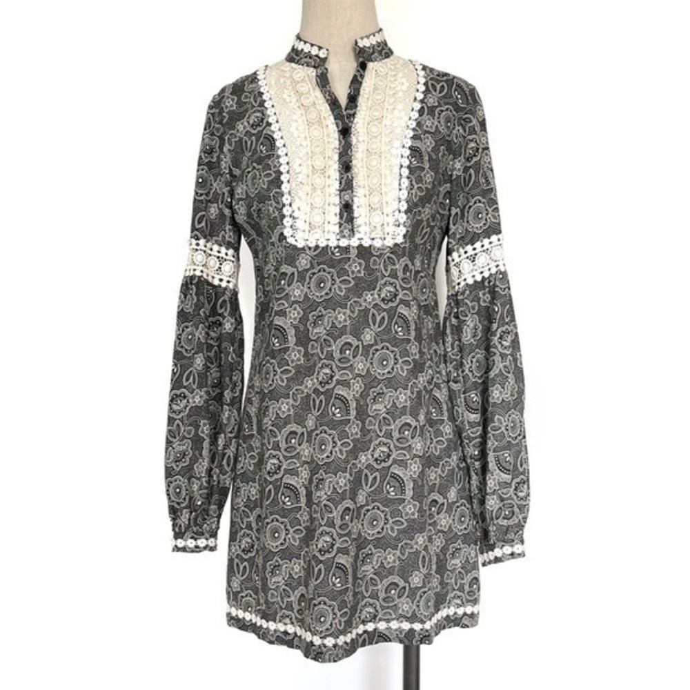 Free People Tribal Grunge Black & Ivory Dress Size 2